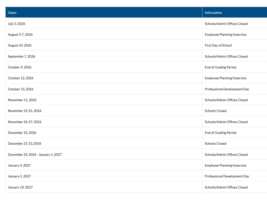 Duval County Public School Calendar 2026-2027 | Printable PDF
