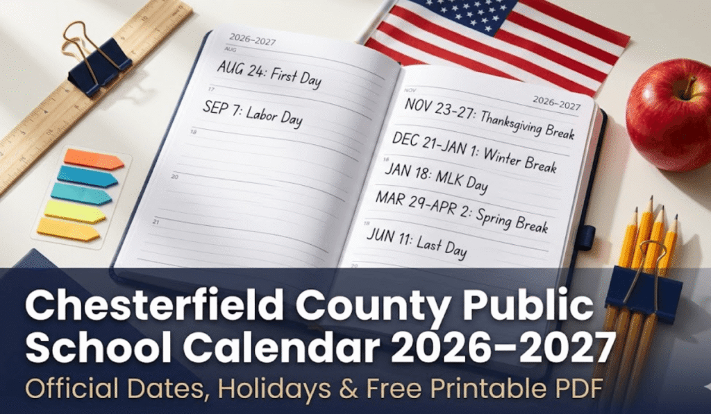 Chesterfield County Public School Calendar 2026-2027 | Printable PDF