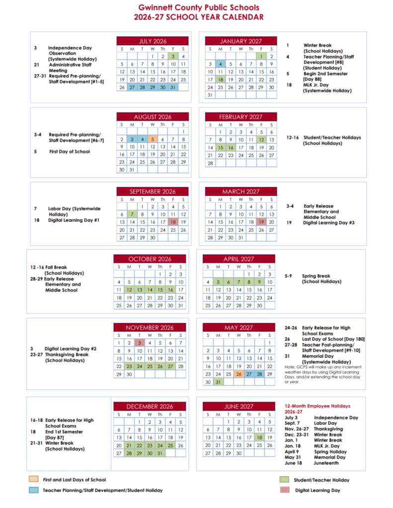 Gwinnett County Public School Calendar 2026-2027 | Official Dates & Holidays