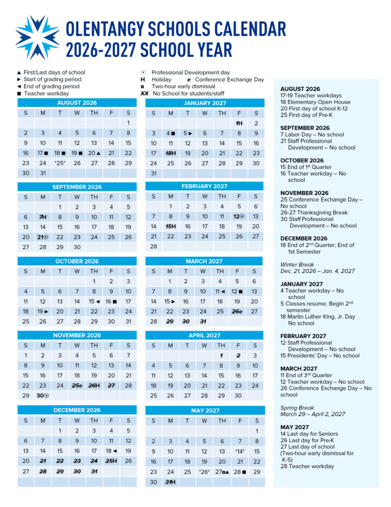 Olentangy Schools Calendar 2026-2027 | Printable PDF