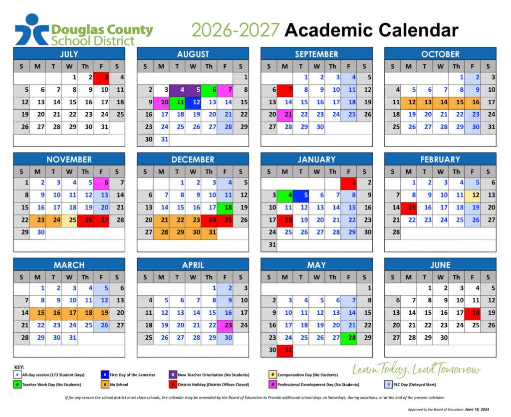Douglas County School District Calendar 2026-2027 | Printable PDF