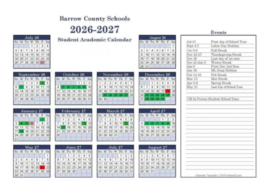 Barrow County School Calendar 2026-2027 | Printable PDF