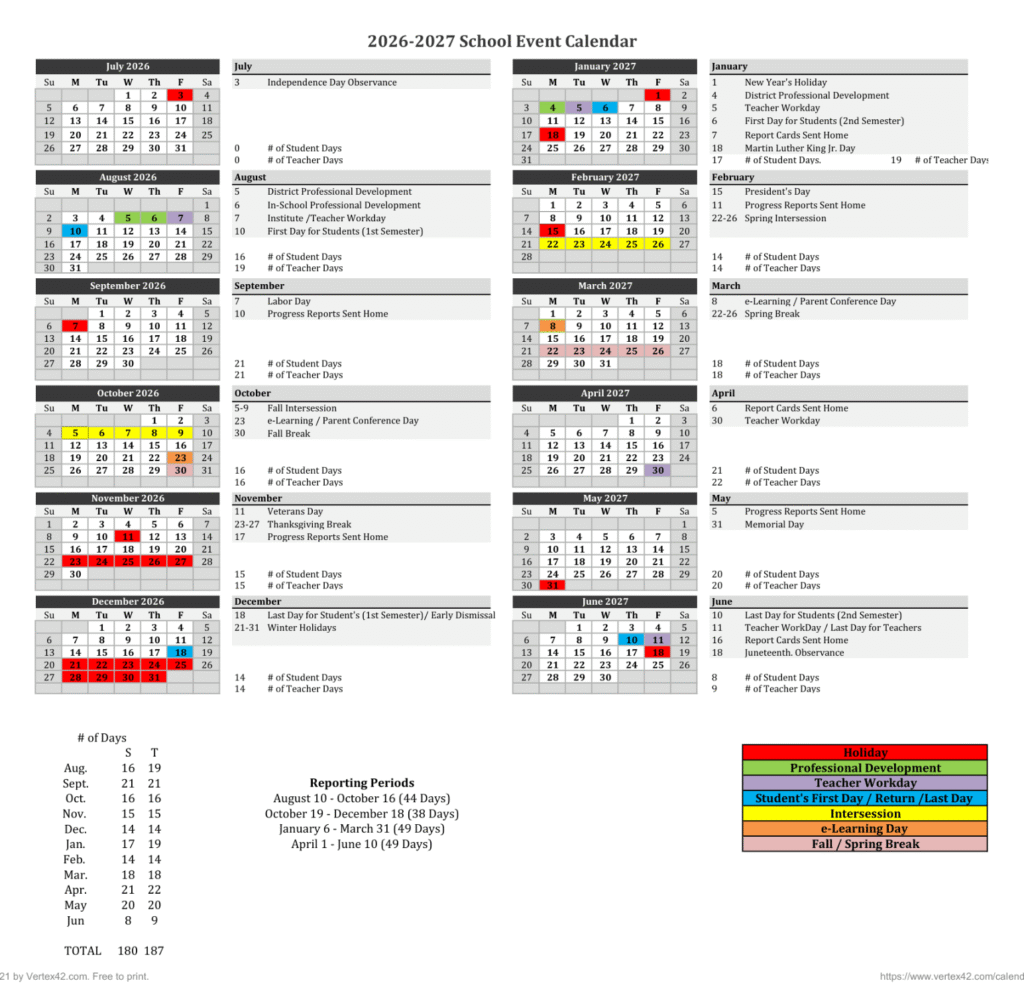 Birmingham City Schools Calendar 2026-2027 | Printable PDF