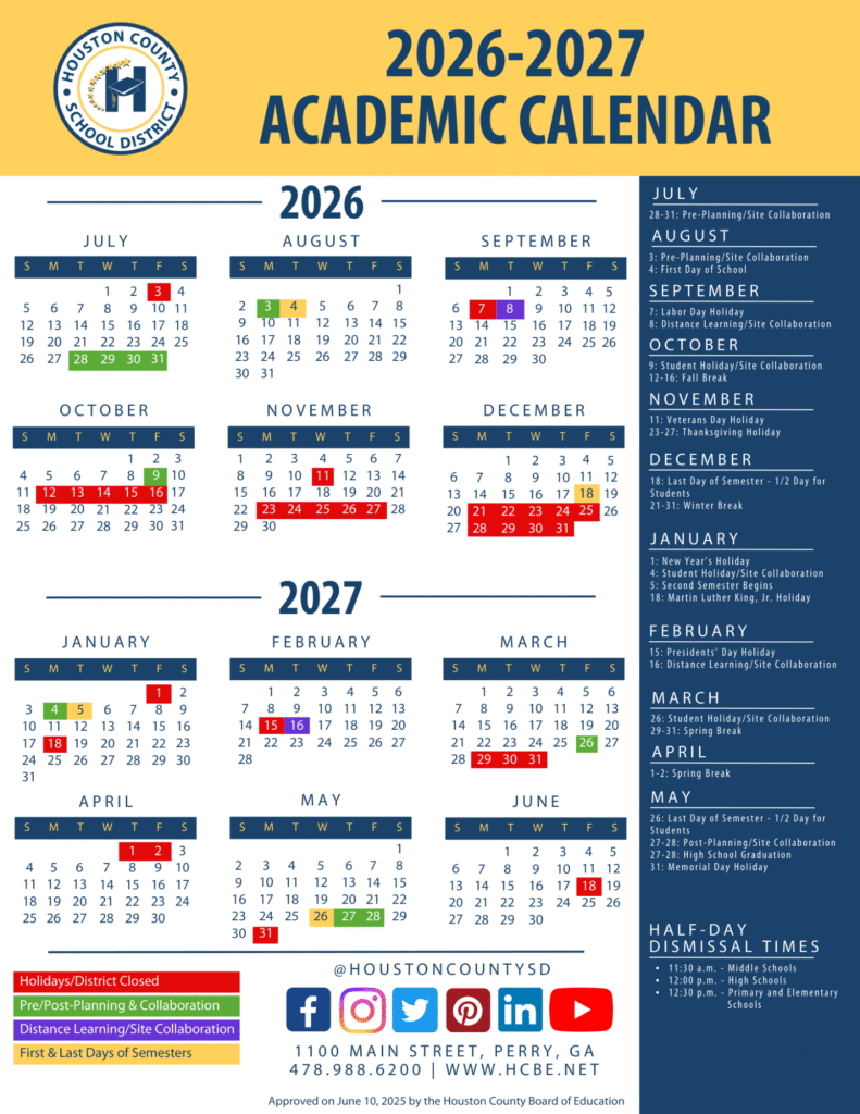 Houston County Schools Calendar 2026-2027 | Printable PDF