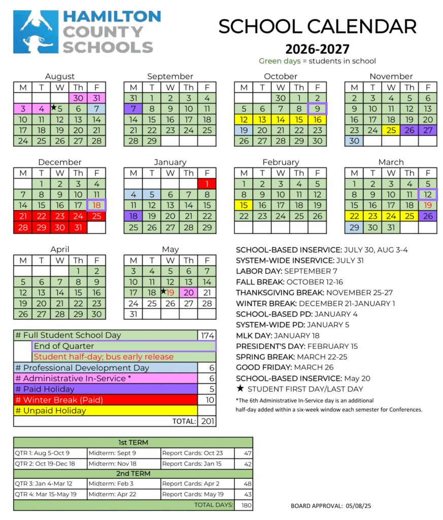 Hamilton County Schools Calendar 2026-2027 | Printable PDF