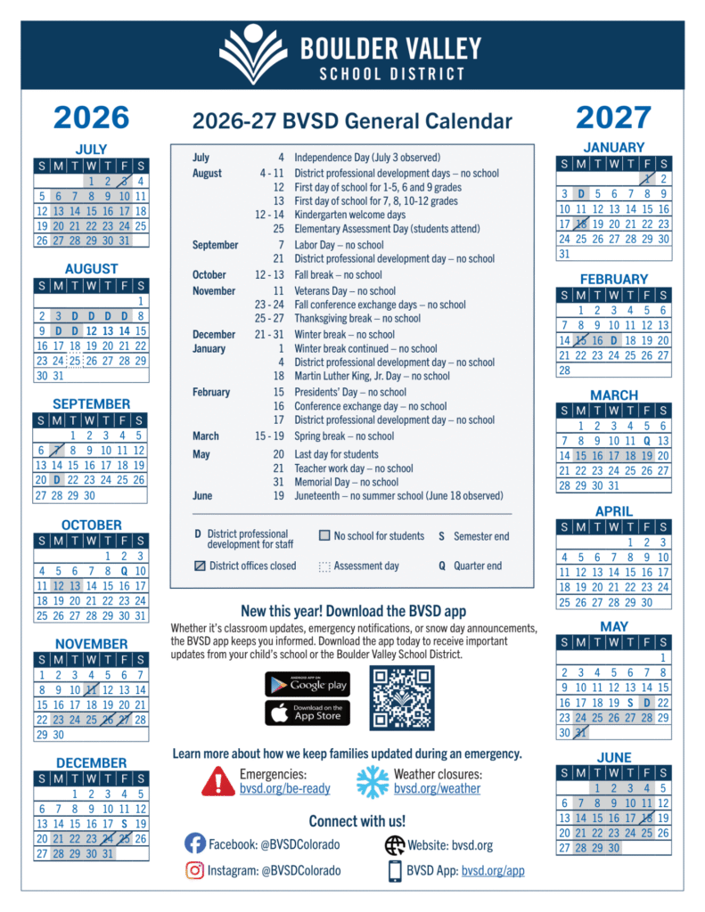 Boulder Valley School District Calendar 2026-2027 | Printable PDF