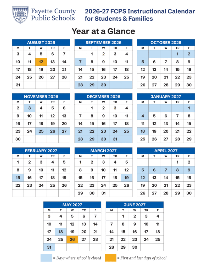 Fayette County Schools Calendar 2026-2027 | Printable PDF