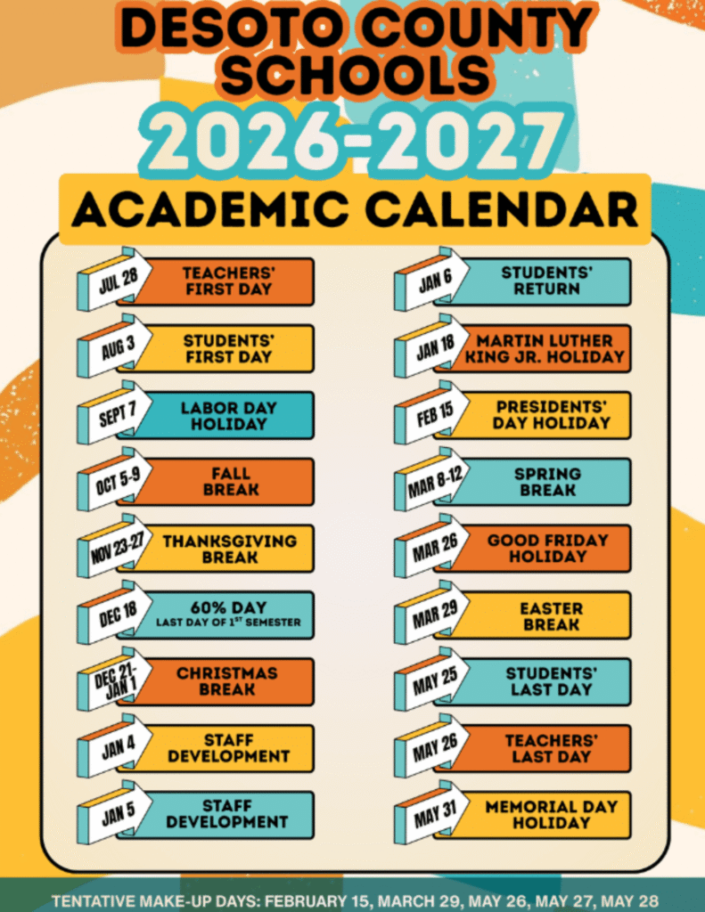 DeSoto County Schools Calendar 2026-2027 | Printable PDF