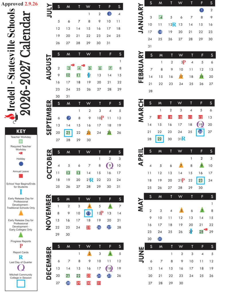 Iredell-Statesville Schools Calendar 2026-2027 | Printable PDF