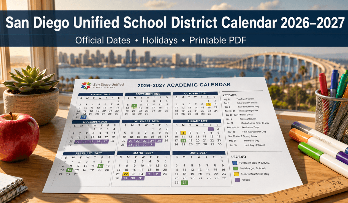 San Diego Unified School District Calendar 2026-2027 | Printable PDF