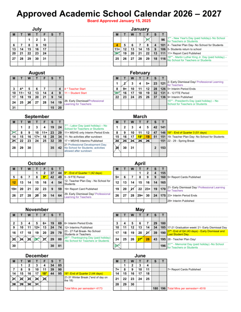 Collier County Schools Calendar 2026-2027 | Printable PDF