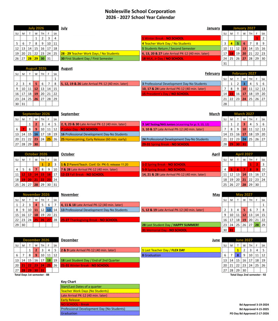 Noblesville School Calendar 2026-2027 | Printable PDF