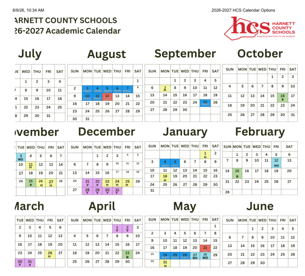 Harnett County Schools Calendar 2026-2027 | Printable PDF