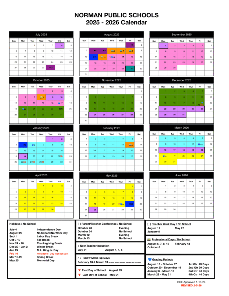 Norman Public Schools Calendar 2026-2027 | Printable PDF