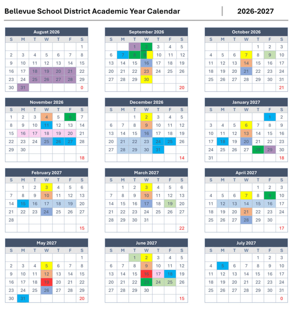 Bellevue School District Calendar 2026-2027 | Printable PDF