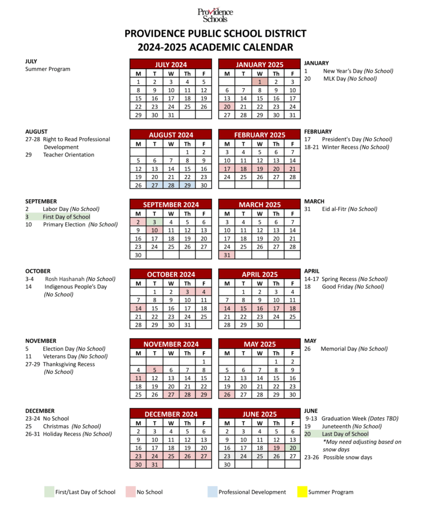 Roger Williams Middle School Calendar 2026-2027 | Printable PDF