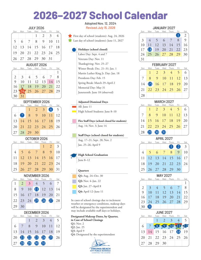 Virginia Beach City Public Schools Calendar 2026-27 | Printable PDF