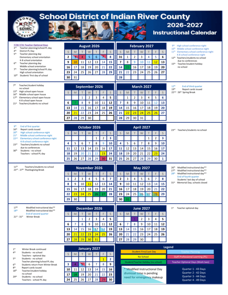 Indian River School District Calendar 2026-2027 | Printable PDF