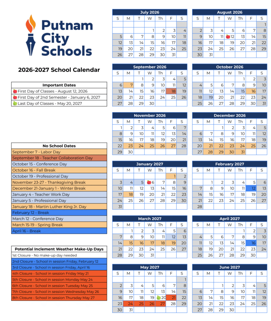 Putnam City Schools Calendar 2026-2027 | Printable PDF