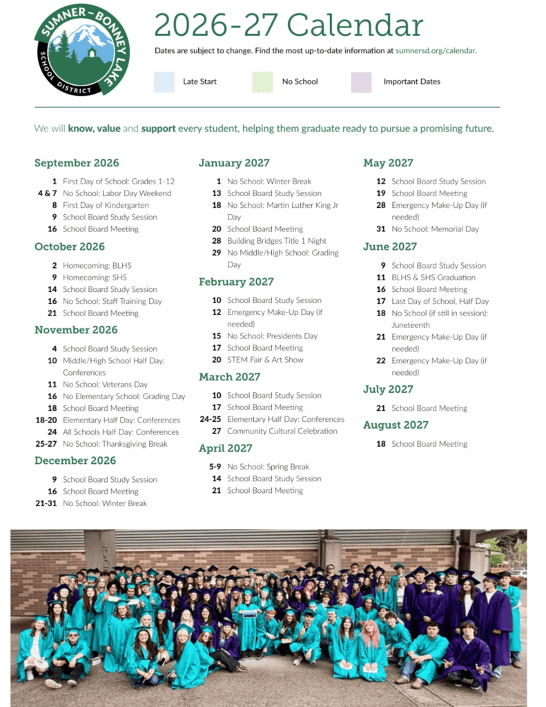 Bonney Lake High School Calendar 2026-2027 | Printable PDF