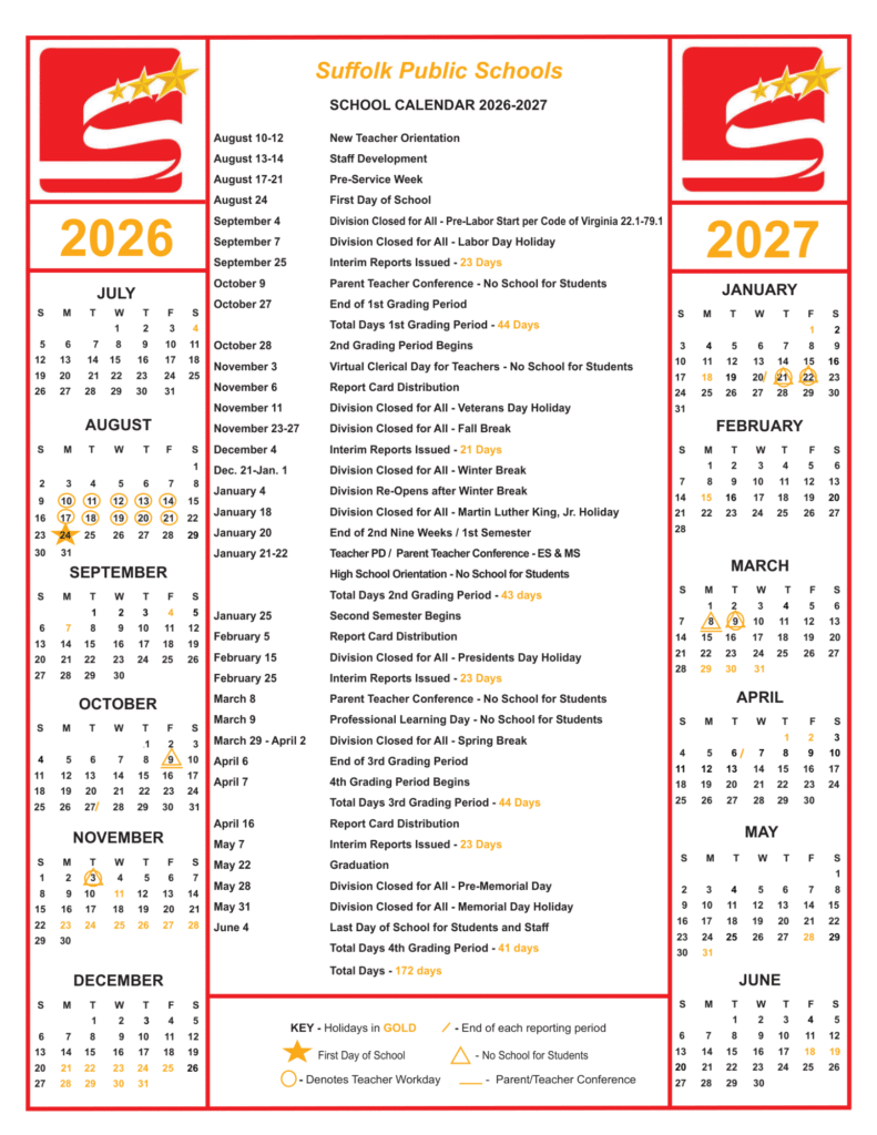 Suffolk Public Schools Calendar 2026-2027 | Printable PDF