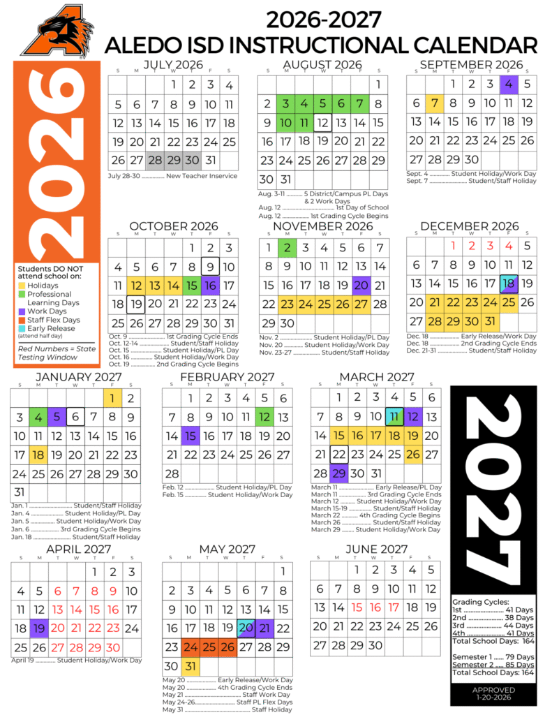 Aledo ISD Calendar 2026-2027 | Printable PDF