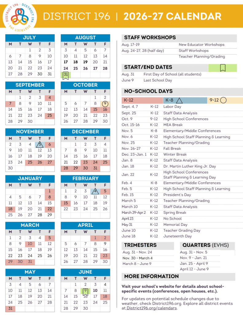 ISD 196 Calendar 2026-2027 | Printable PDF
