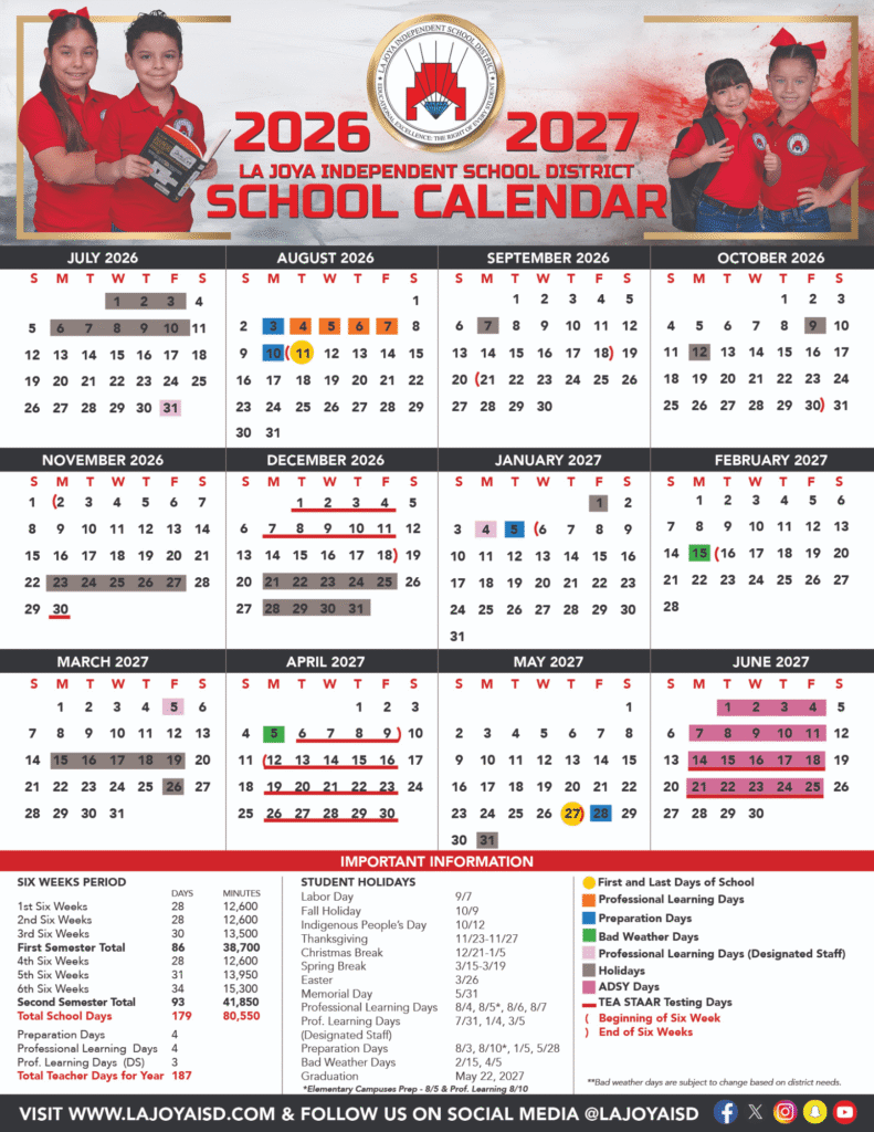 La Joya ISD Calendar 2026-2027 | Printable PDF