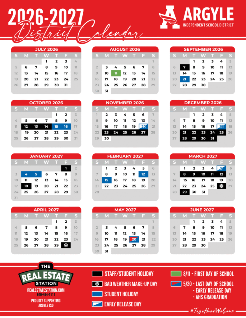 Argyle ISD Calendar 2026-2027 | Printable PDF