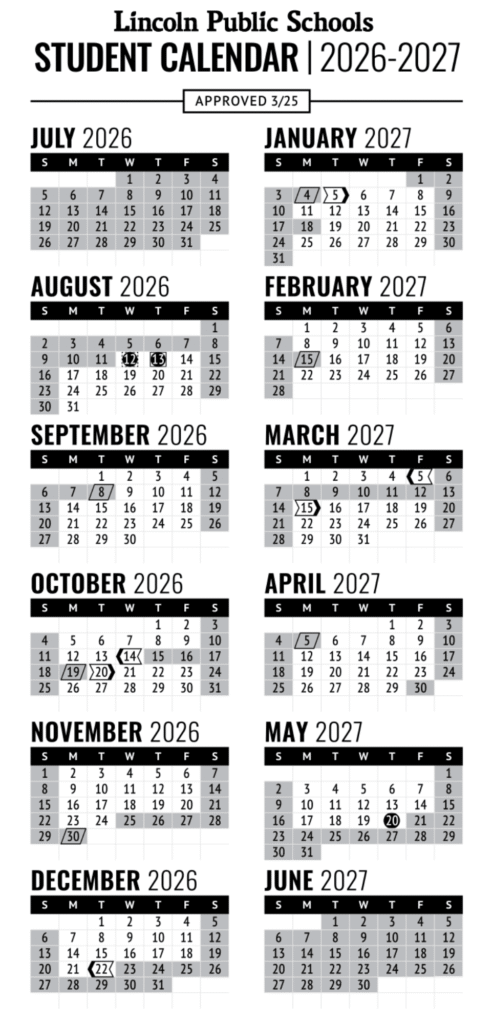 Lincoln Public Schools Calendar 2026-2027 | Printable PDF