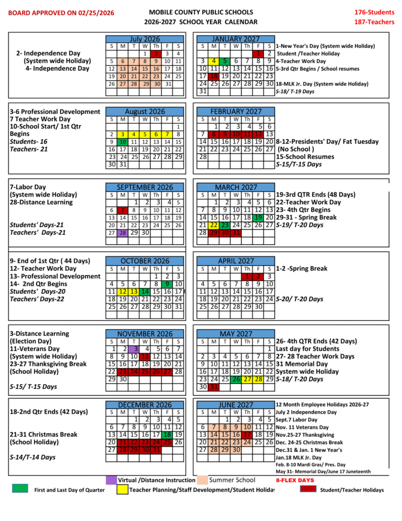 Mobile County Public Schools Calendar 2026-2027 | Printable PDF